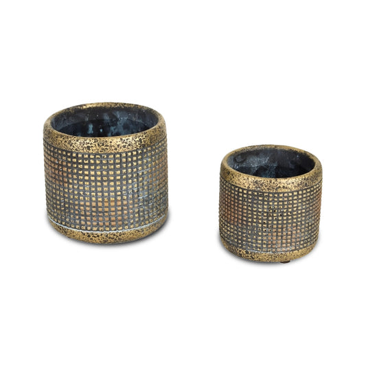 Cement Flower Pot Set - Weathered Gold Metallic