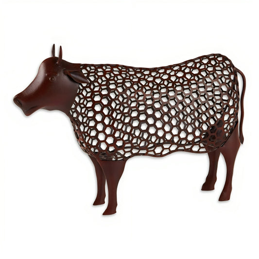 Open Geometric Frame Metal Cow Sculpture