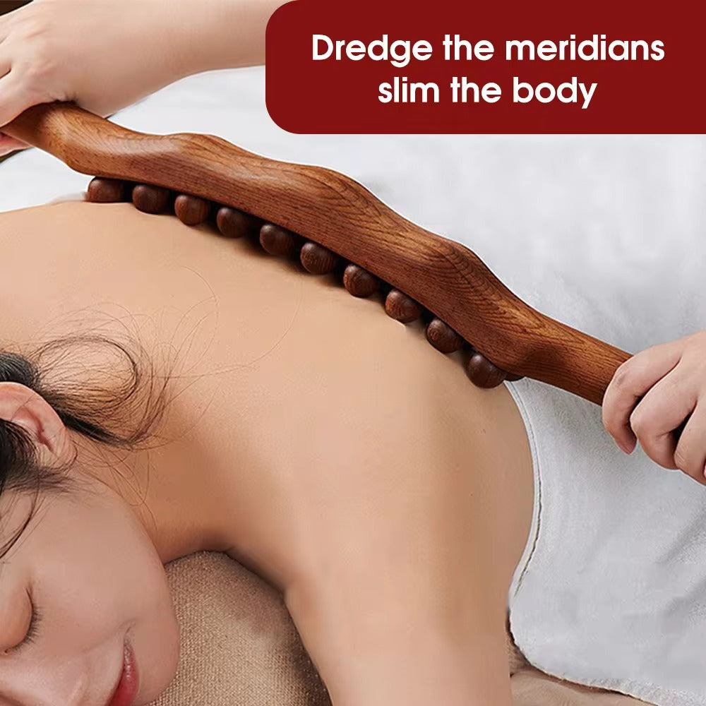 20 Beads Beech Wood Gua Sha Massage Stick