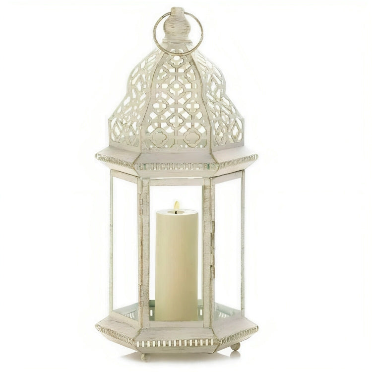 Vintage-Look White Candle Lantern - 16 inches