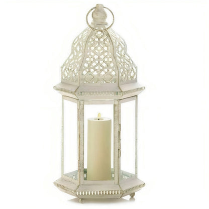 Vintage-Look White Candle Lantern - 16 inches