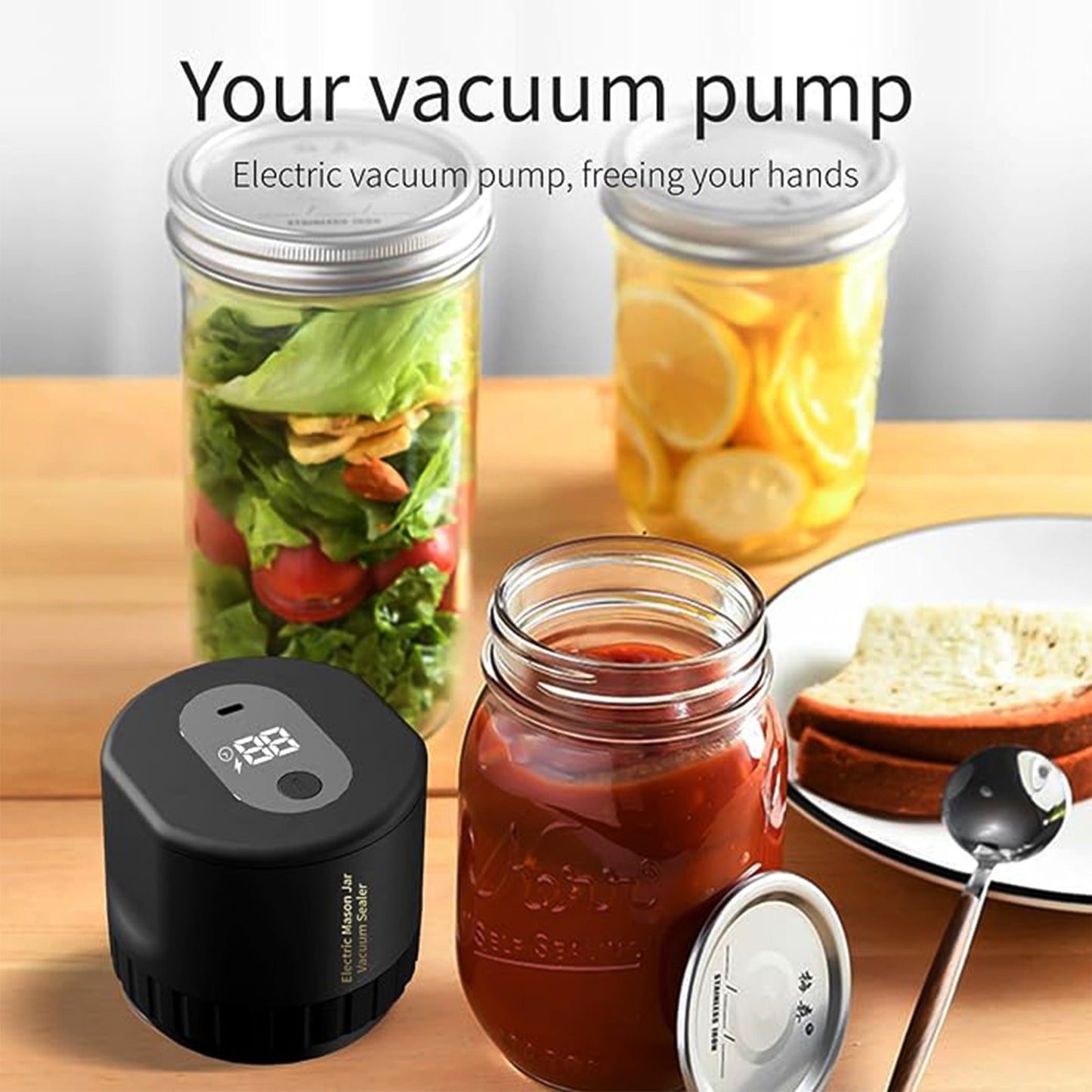 Mason Jar Vacuum Sealer Kit - Cordless & Automatic