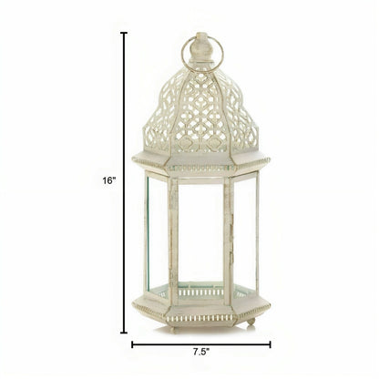 Vintage-Look White Candle Lantern - 16 inches