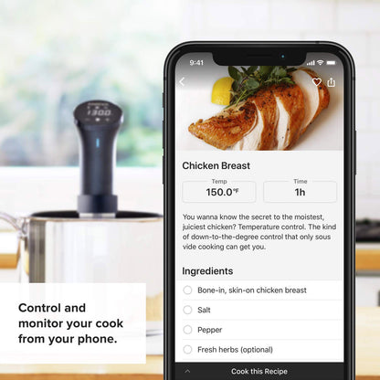 Precision Cooker app displaying chicken breast recipe