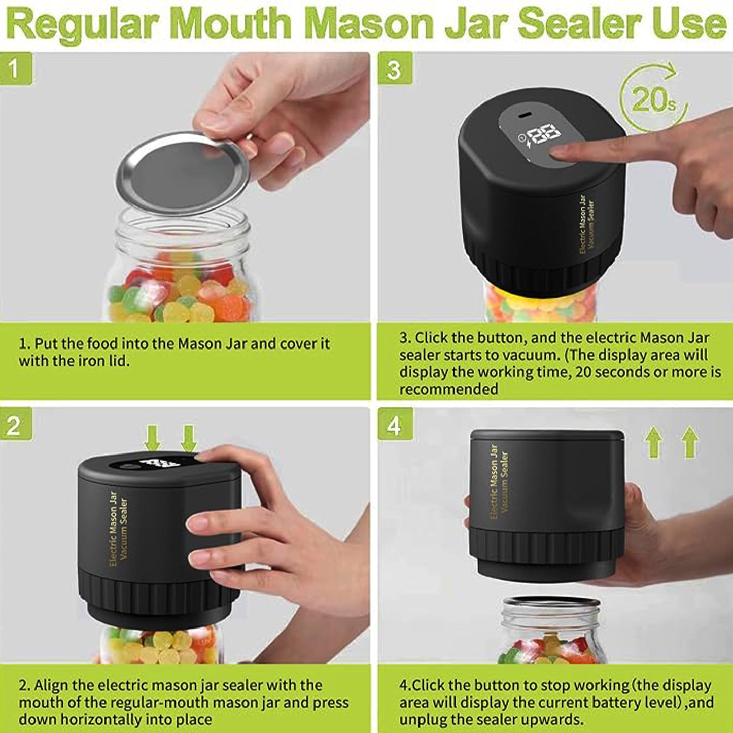 Mason Jar Vacuum Sealer Kit - Cordless & Automatic