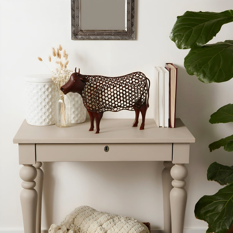 Open Geometric Frame Metal Cow Sculpture