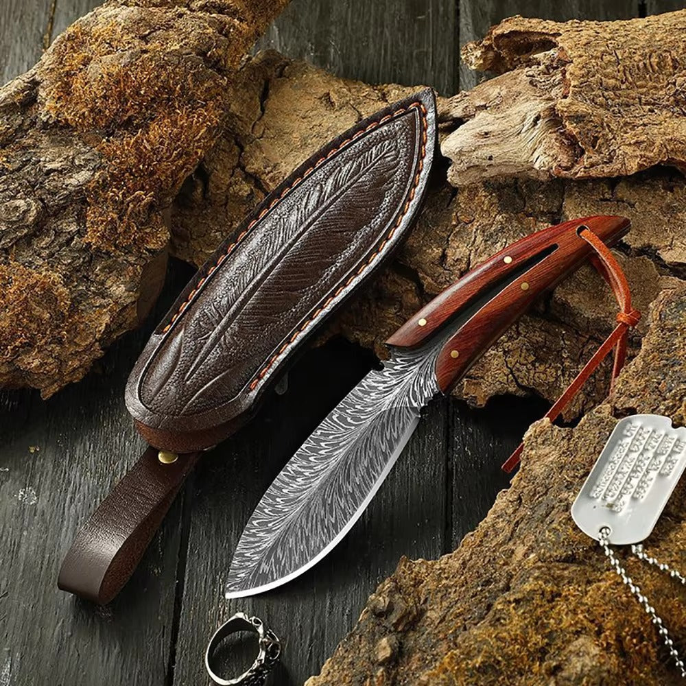 Multi-Purpose Feather Pattern Knife with Scabbard