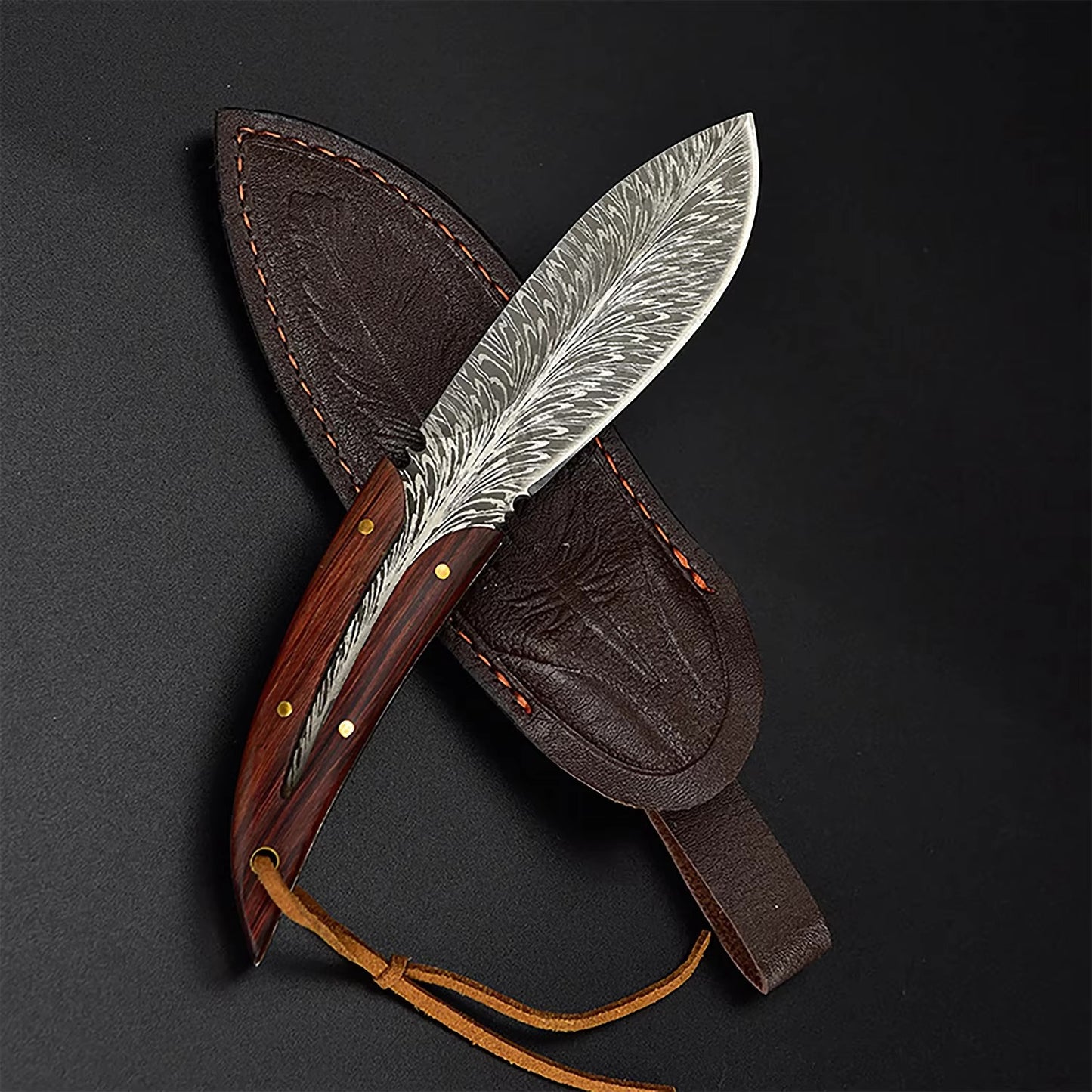 Multi-Purpose Feather Pattern Knife with Scabbard