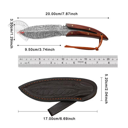 Multi-Purpose Feather Pattern Knife with Scabbard