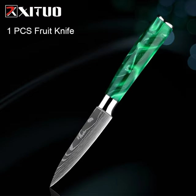 New Stainless Steel Kitchen Knife Set with Green Resin Handle