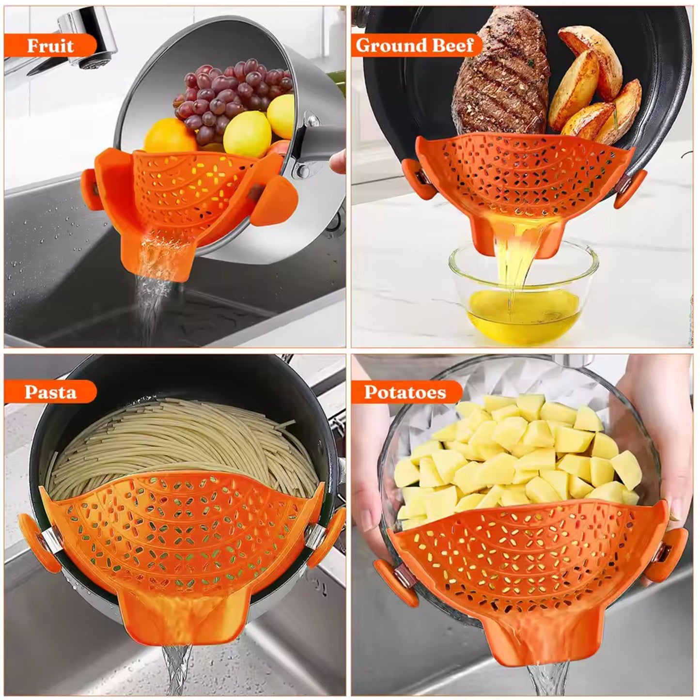 Universal Silicone Clip-On Pot Strainer - Anti-Spill Food Grade Colander