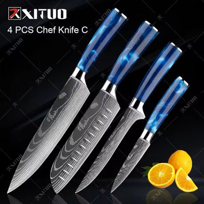 Exquisite Kitchen Knife Set with Blue Resin Handle