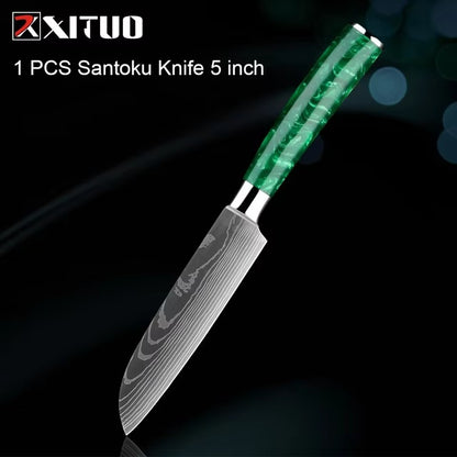 New Stainless Steel Kitchen Knife Set with Green Resin Handle