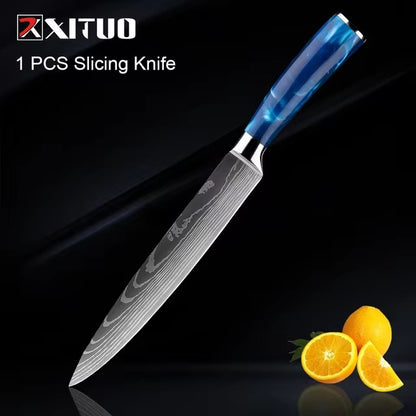 Exquisite Kitchen Knife Set with Blue Resin Handle