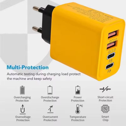 120W Fast Charging 4-Port QC3.0 USB Type-C Charger - Universal