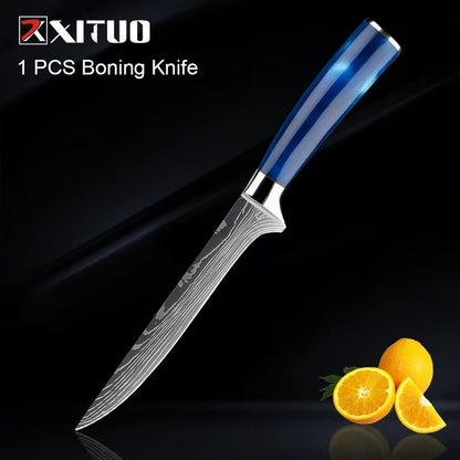 Exquisite Kitchen Knife Set with Blue Resin Handle