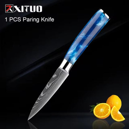 Exquisite Kitchen Knife Set with Blue Resin Handle