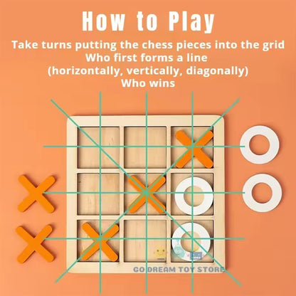 Montessori Wooden Tic Tac Toe Game - Educational Puzzle for Kids