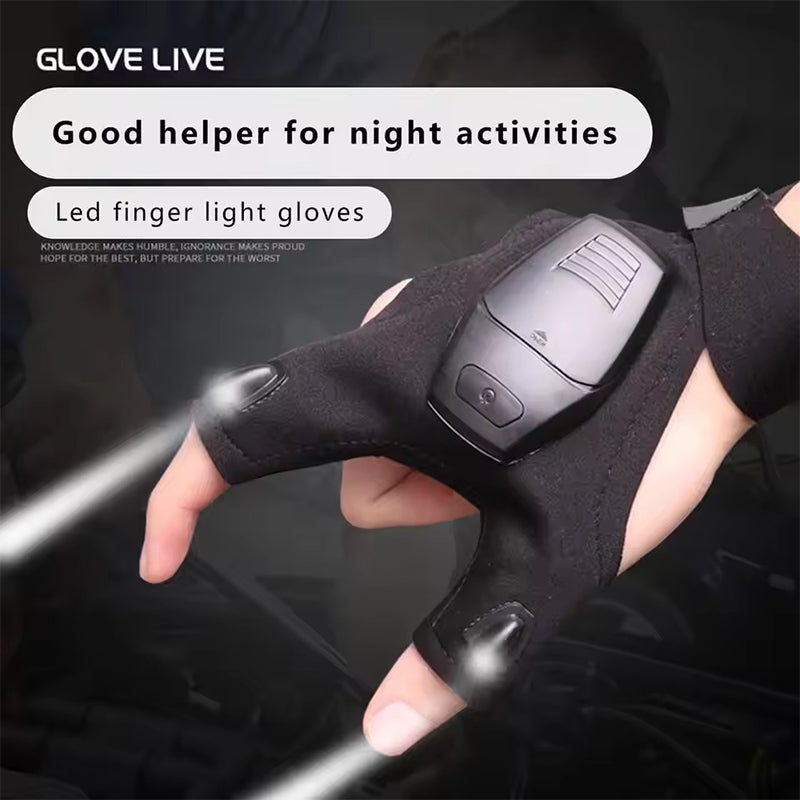 LED Flashlight Fishing Gloves - 2-Finger Protector, Rechargeable & Anti-Slip