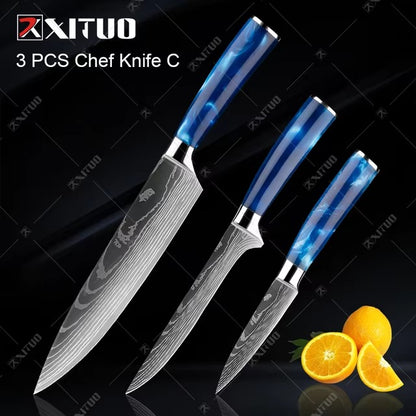 Exquisite Kitchen Knife Set with Blue Resin Handle