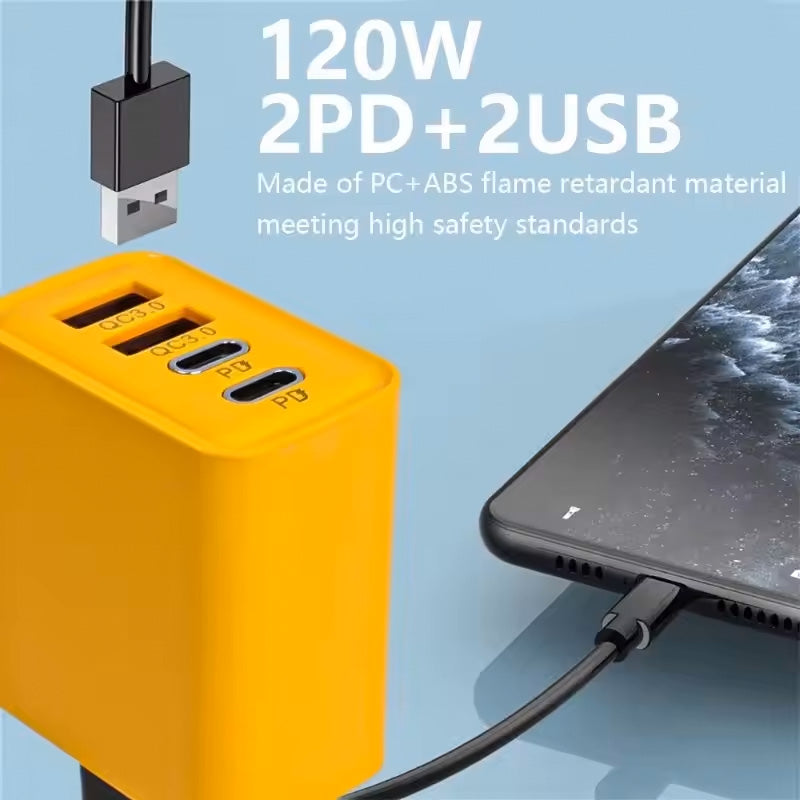 120W Fast Charging 4-Port QC3.0 USB Type-C Charger - Universal