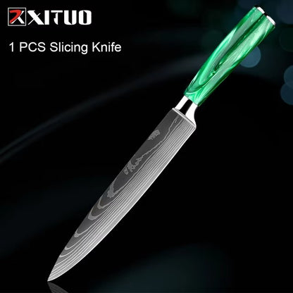 New Stainless Steel Kitchen Knife Set with Green Resin Handle