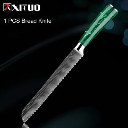 New Stainless Steel Kitchen Knife Set with Green Resin Handle