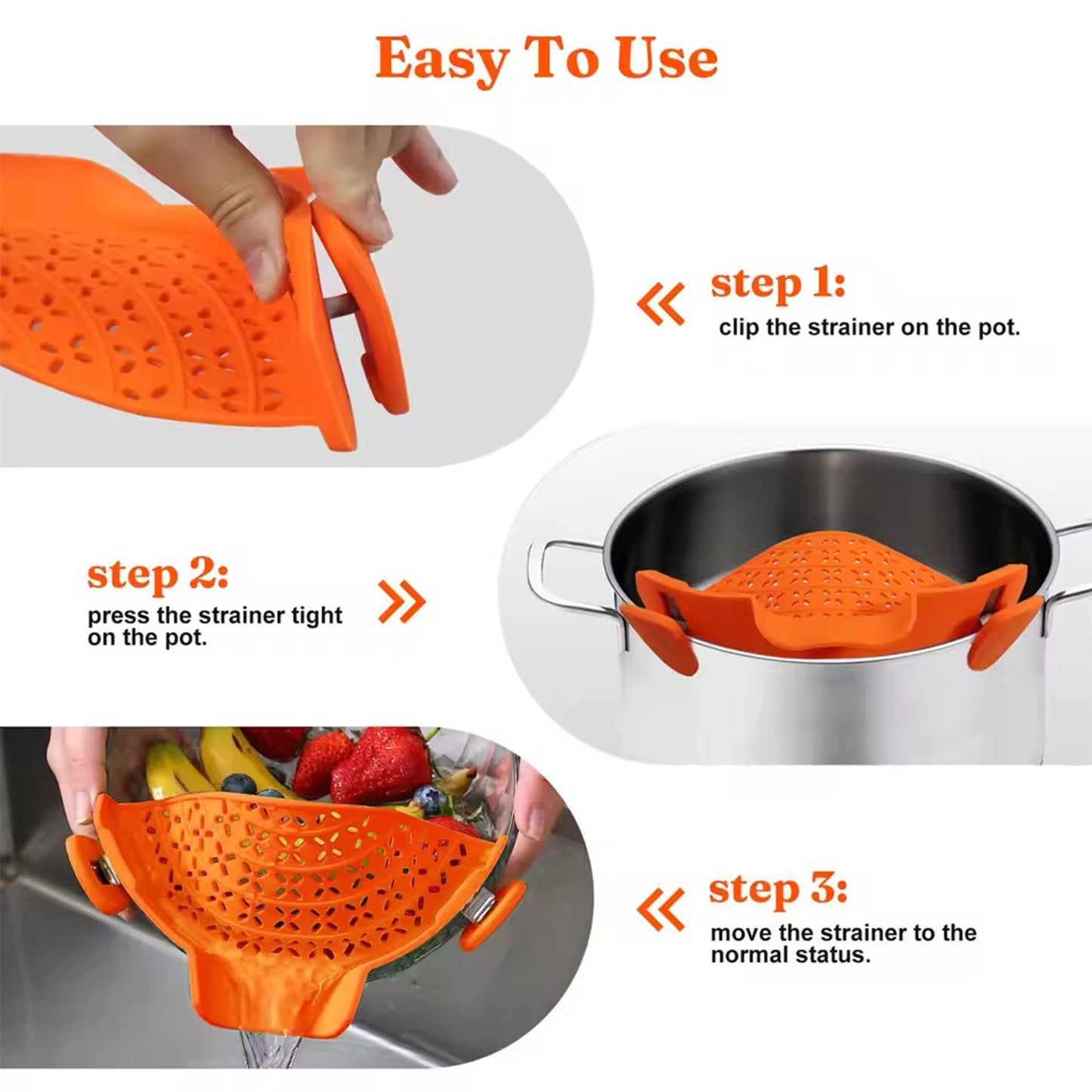 Universal Silicone Clip-On Pot Strainer - Anti-Spill Food Grade Colander