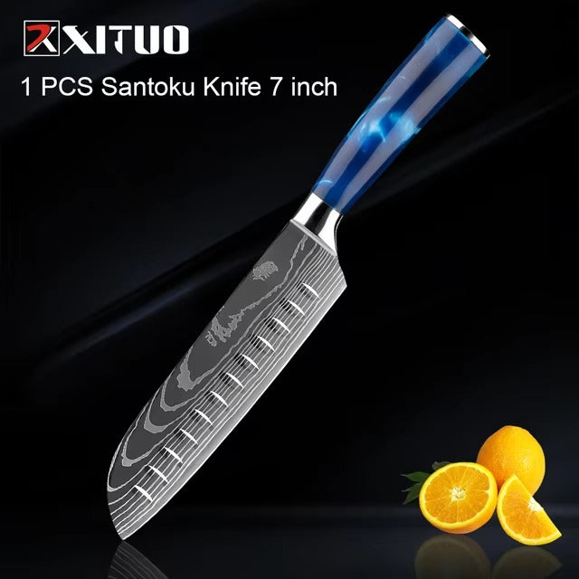 Exquisite Kitchen Knife Set with Blue Resin Handle