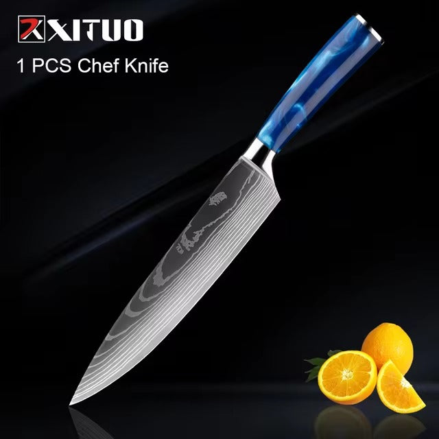 Exquisite Kitchen Knife Set with Blue Resin Handle