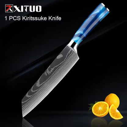 Exquisite Kitchen Knife Set with Blue Resin Handle