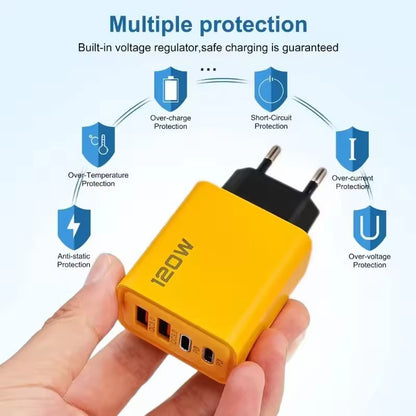 120W Fast Charging 4-Port QC3.0 USB Type-C Charger - Universal