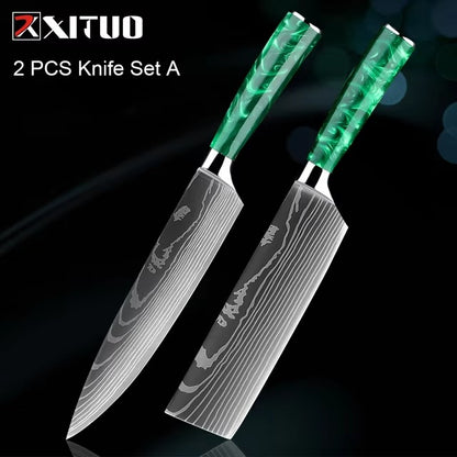 New Stainless Steel Kitchen Knife Set with Green Resin Handle