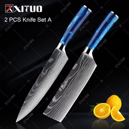 Exquisite Kitchen Knife Set with Blue Resin Handle