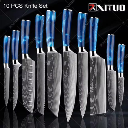 Exquisite Kitchen Knife Set with Blue Resin Handle