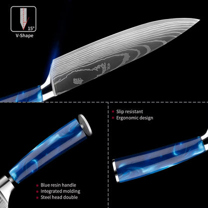 Exquisite Kitchen Knife Set with Blue Resin Handle