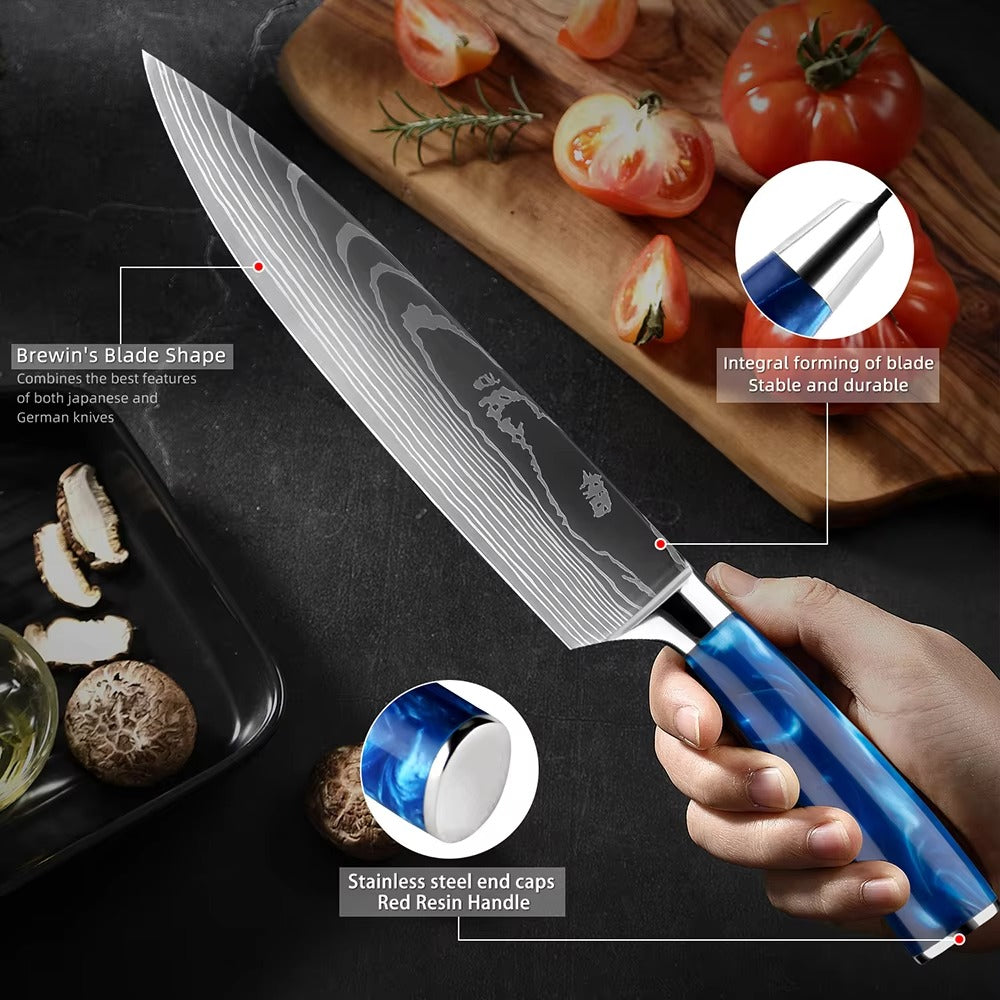 Exquisite Kitchen Knife Set with Blue Resin Handle